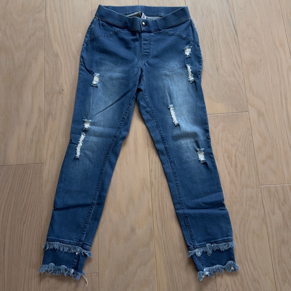 Women’s ZEZA B. Blue distressed frayed pull on Jeggings jeans pants size S